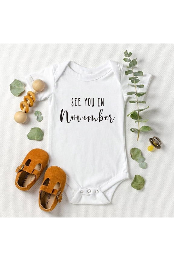 Thanksgiving Baby Bodysuit, "November Baby" Pregnancy Reveal Onesie, 100% Cotton Holiday Themed Newborn Outfit