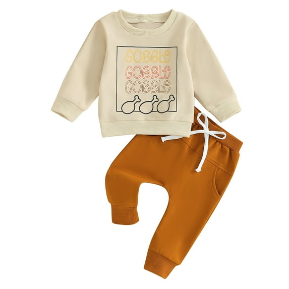 Thanksgiving Baby Boy Girl Outfit 3M 6M 12M 18M 24M 3Y Turkey Crewneck Sweatshirt and Pants Set Toddler Fall Winter Clothes