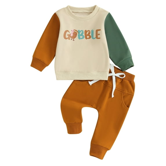 Thanksgiving Baby Boy Girl Outfit 3M 6M 12M 18M 24M 3Y Turkey Crewneck Sweatshirt and Pants Set Toddler Fall Winter Clothes