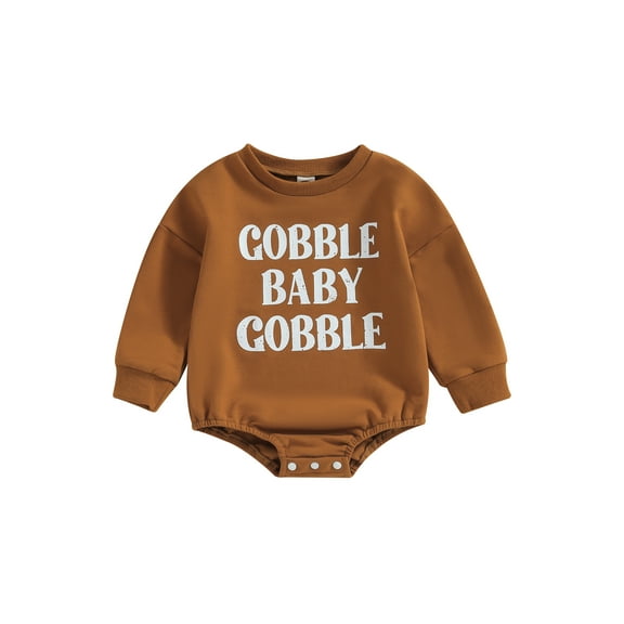Thanksgiving Baby Boy Outfit Little Turkey/Gobble Print Romper Sweatshirt 6 12 18 24 Months Fall Winter Clothes