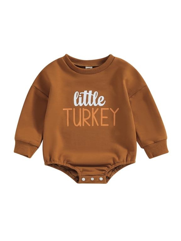 Thanksgiving Baby Boy Outfit Little Turkey/Gobble Print Romper Sweatshirt 6 12 18 24 Months Fall Winter Clothes