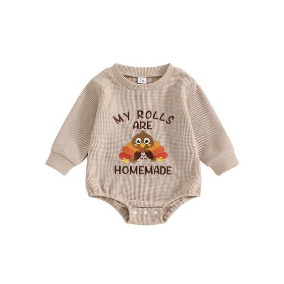 Thanksgiving Baby Girl Boy Outfit Letter Embroidery Long Sleeve Crew Neck Bubble Sweatshirt Romper Newborn Infant Fall Winter Clothes