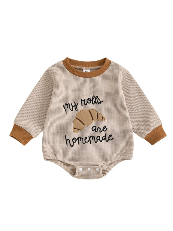Thanksgiving Baby Girl Boy Outfit Letter Embroidery Long Sleeve Crew Neck Bubble Sweatshirt Romper Newborn Infant Fall Winter Clothes