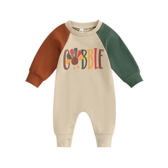 Thanksgiving Baby Girl Boy Outfit Long Sleeve Gobble Romper Turkey Bodysuit Jumpsuit Fall Winter Clothes 0-18M