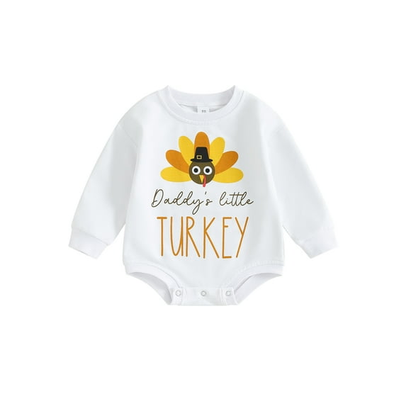 Thanksgiving Baby Girl Boy Outfit Long Sleeve Turkey Sweatshirt Shirt Onesie Bubble Romper Fall Winter Clothes