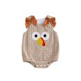 thumbnail image 1 of Thanksgiving Baby Girl Outfit Turkey Embroidery Sleeveless Plaid Bubble Romper Overalls Bodysuit with Dot Bow Cute Fall Clothes, 1 of 9