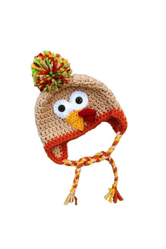 Thanksgiving Baby Hat Christmas Turkey Knitted Toddler Earflap Beanie Warm Winter Hats for Dress Up Cosplay Photo Props