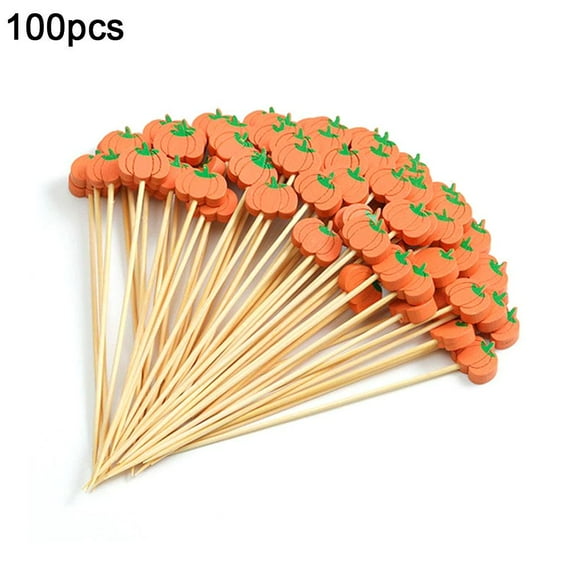 Thanksgiving Bamboo Food Picks - 100-Pack 4.72 Inch Appetizer Skewers, Eco-Friendly Decorative Sticks for Holiday Parties, Fruit & Cocktail Platters