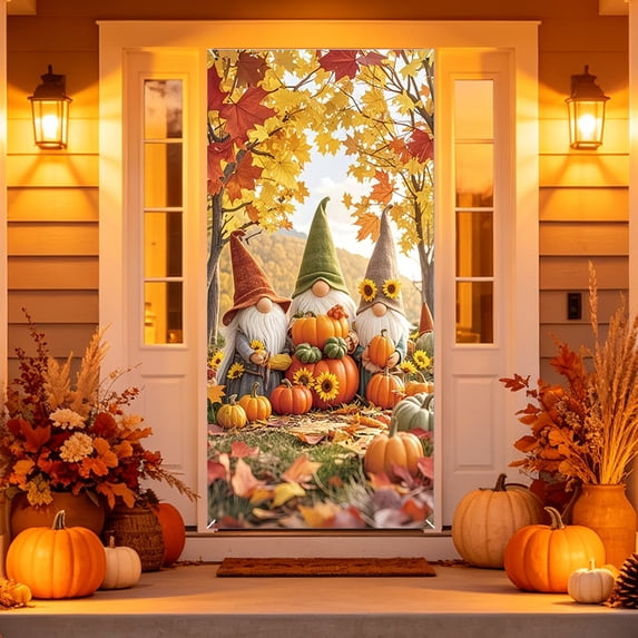Thanksgiving Banner Door Cover, 35.43x70.87in Fall Harvest Front Door Cover for Indoor Outdoor Party Decorations and Photo Booth Props, C