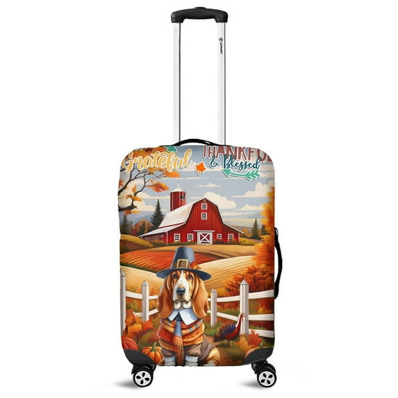 Thanksgiving Basset Hound Pilgrim Grateful, Thankful, Blessed Fall Welcome Travel Luggage Cover Bassets Dog Breed Lovers Gifts Idea Suitcase Dust Protective Decor - 00021