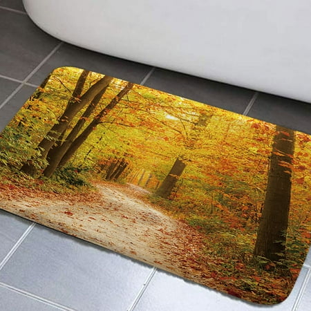 Thanksgiving Bathroom Rugs, Nature Autumn Forest Romantic Fall Autumn Maple Leaves Foliage Fall Extra Soft and Absorbent Bath Rugs, Fall Bath Mats for Bathroom Floor Tub and Shower Mat(17"X29")