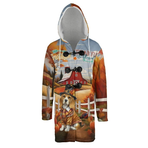 Thanksgiving Beagle Pilgrim Grateful, Thankful, Blessed Fall Welcome All Over Print 3D Hooded Duffle Toggle Coat Beagles Dog Lover Gifts Idea - 00021