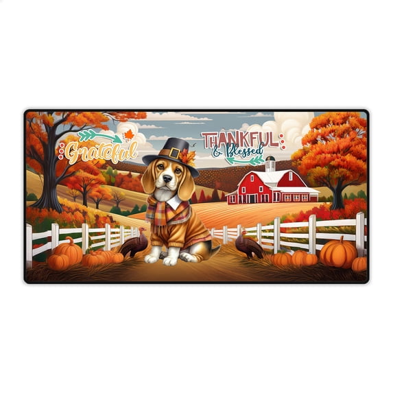 Thanksgiving Beagle Pilgrim Grateful, Thankful, Blessed Fall Welcome Desk Mat Full Keyboard Mouse Pad Beagles Dog Lover Gifts Idea Large Mousepad - 00021