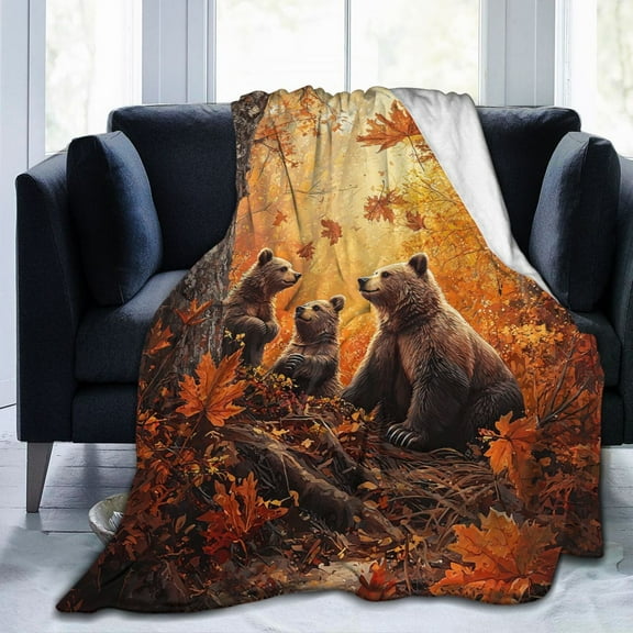 Thanksgiving Bear Throw Blanket Ultra Soft Cozy Decorative Flannel Blankets for Home Bed Couch Chair Travel 50x40