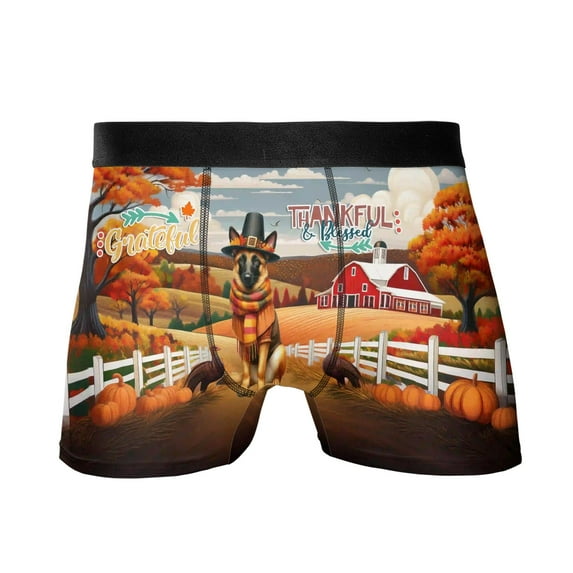 Thanksgiving Belgian Malinois Pilgrim Grateful, Thankful, Blessed Fall Welcome All Over Print Boxer Briefs Underwear for Men Dad Sheepdog Dog Lover Gifts - 00021