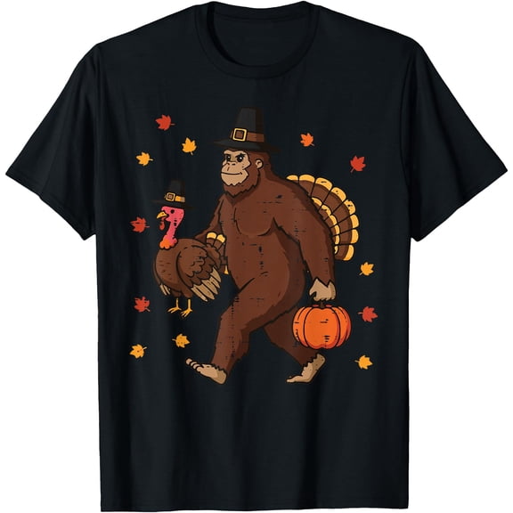 Thanksgiving Bigfoot Sasquatch Turkey Fall Men Women Kids T-Shirt,Top Tees,Black