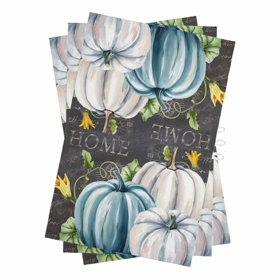 Thanksgiving Black Kitchen Towels Set of 3, Water Absorbent Dish Towel, Fall White Blue Pumpkin Leaves Floral Decorative Hand Towels - Quick Drying Cloth for Cooking Baking, 18x28 Inch