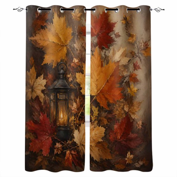 Thanksgiving Blackout Curtains for Bedroom Living Room Darkening Curtains 96 Inches Long Beige Fall Farmhouse Falling Maple Leaves Window Curtain 2 Panels Set Insulated Grommet Drapes 52"x96"