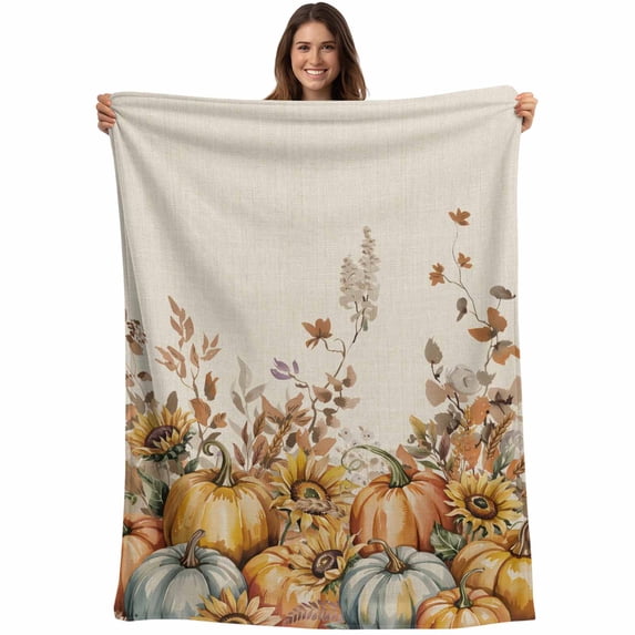 Thanksgiving Blanket Soft Cozy Warm Throw Blanket for Couch, Plush Fuzzy Flannel Fleece Blankets for Sofa, Autumn Pumpkin Sunflower Eucalyptus Bed Blankets Lightweight Gifts for Women, 40"x50"