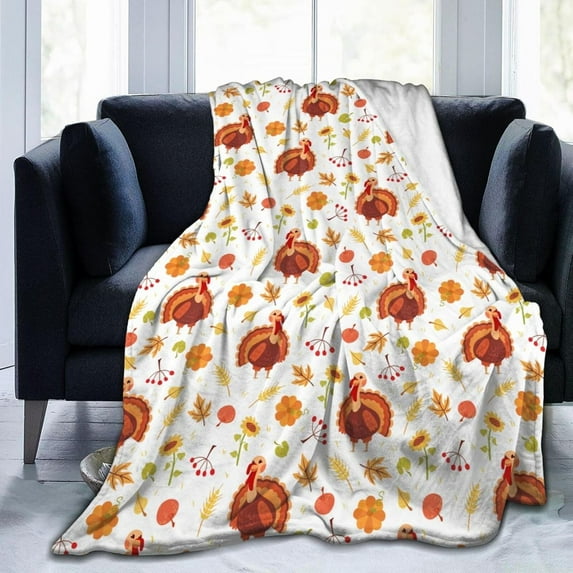 Thanksgiving Blanket Turkey Flannel Blanket Soft Cozy Throw Blankets for Bed Sofa Couch Office Travel All Season 80"X60"