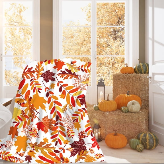 Thanksgiving Blankets And Throws Autumn Blanket Festival Pumpkin Autumn Plush Autumn Decoration Wool Plush Picnic Blanket Holiday Orange Leaf Blanket And Home Throwing (125 X 150 Cm) Giyblacko