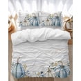 thumbnail image 1 of Thanksgiving Blue Bedding Duvet Cover Set King 4 Pieces Pumpkin Leaf Autumn Botanical Farm Wood Grain Bedding Set with Zipper Closure,1 Comforter Cover 92x106 Inches 1 Flat Sheet & 2 Pillow Cases, 1 of 7