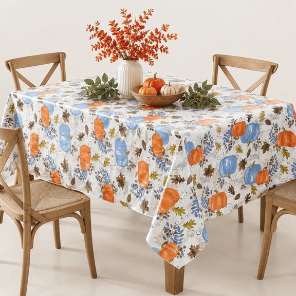 Thanksgiving Blue Pumpkin 52 X 52 Inch Square Vinyl Tablecloth