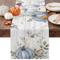 thumbnail image 1 of Thanksgiving Blue Pumpkin Table Runner - 120 Inch Long Wooden Autumn Maple Leaf Fall Cotton and Linen Blended Dress Scarves Farmhouse Table Runner for Kitchen Dining, Coffee Table, 13" x 120", 1 of 8