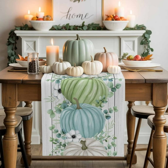 Thanksgiving Blue Table Runner, Autumn Thanksgiving Kitchen Dining Table Decoration for Home Party Decor 14x72 Inches