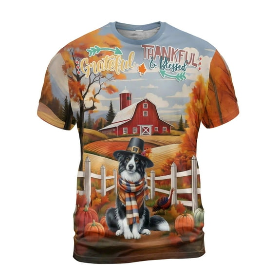 Thanksgiving Border Collie Pilgrim Grateful, Thankful, Blessed Fall Welcome All Over Print 3D Shirt Unisex Merch Borders Dog Lovers Gifts Idea - 00021