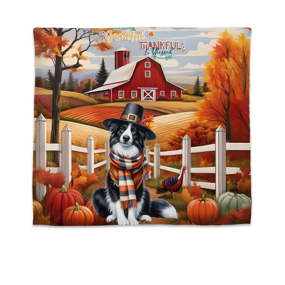 Thanksgiving Border Collie Pilgrim Grateful, Thankful, Blessed Fall Welcome Tapestry Borders Dog Lovers Gifts Idea Wall Hanging Backdrop Home Decor - 00021
