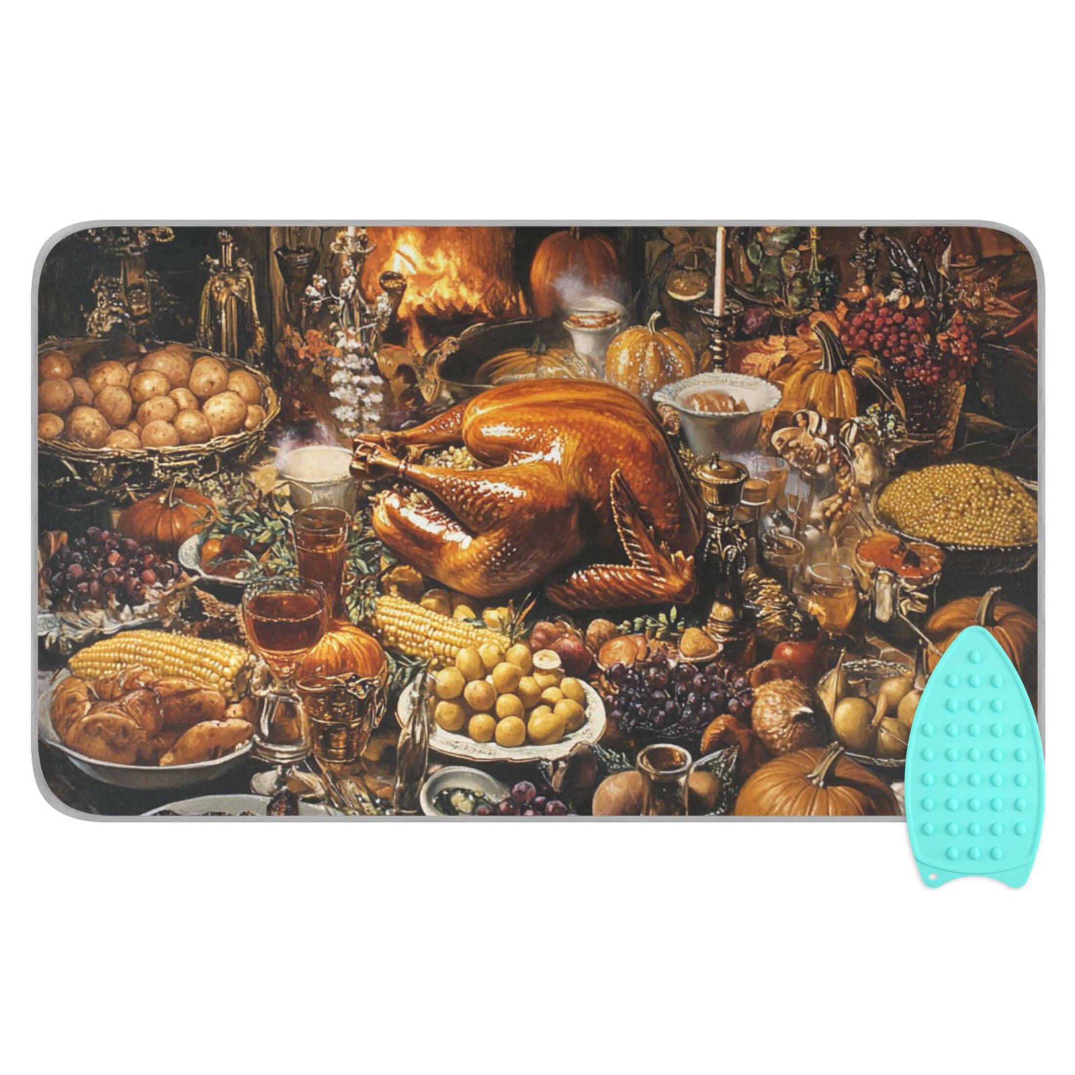 Thanksgiving Bountiful Dinner Ironing Mat Blanket for Table Top Travel Portable Ironing Board Pad 47.2x27.6 Inch