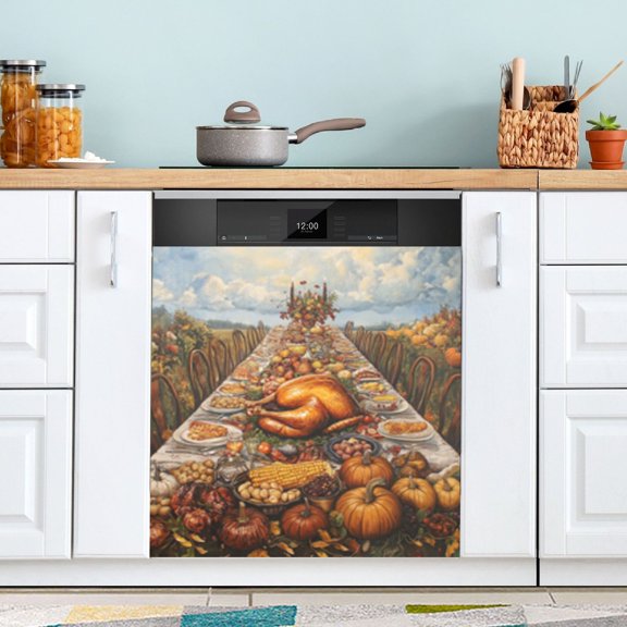 Thanksgiving Bountiful Supper Christmas Dishwasher Magnet Cover Reuseable Refrigerator Magnet Cover Decal Fridge Microwave Stickers Hoilday Party Decor 23 x 26 Inch