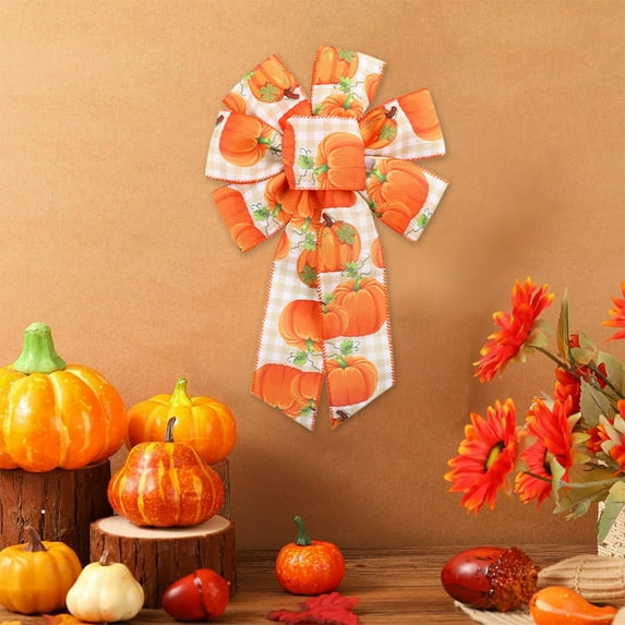 Thanksgiving Bow Tie Door Hanging Decor - 13.78x8.27in Polyester Bowknot for Holiday Celebration - Festive Home Decor for Thanksgiving Party, Wall & Front Door Decoration