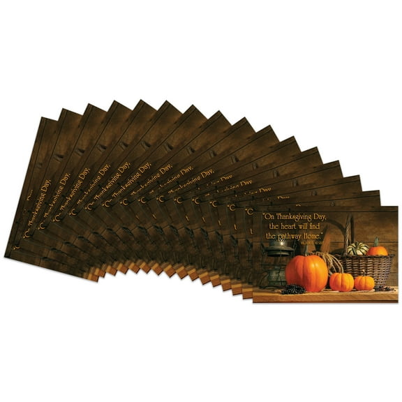 Thanksgiving Boxed Greeting Card Multi-Pack Set (4x6) by Fravessi | 16 Cards + 17 Envelopes | Pumpkin Basket Design | Orange, Brown