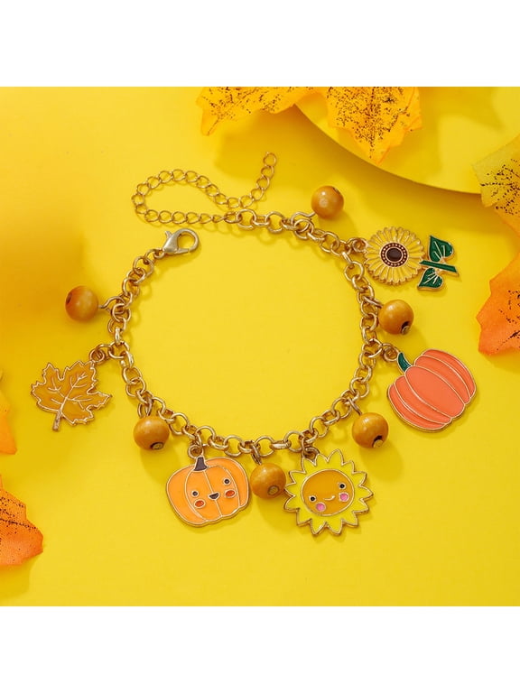 Thanksgiving Bracelet for Women Fall Maple Leaf Turkey Sunflower Charm Bangle Orange Alloy Thanksgiving Jewelry Gift