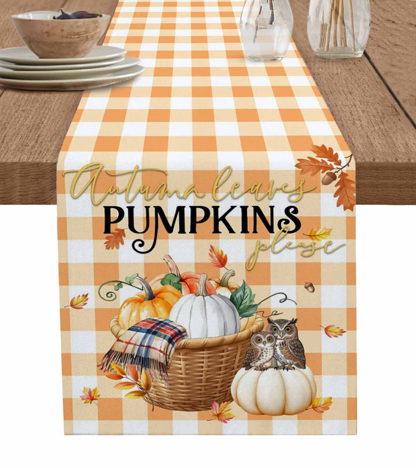Thanksgiving Burlap Cotton Table Runner 13x120 Inches Long, Pumpkins ...