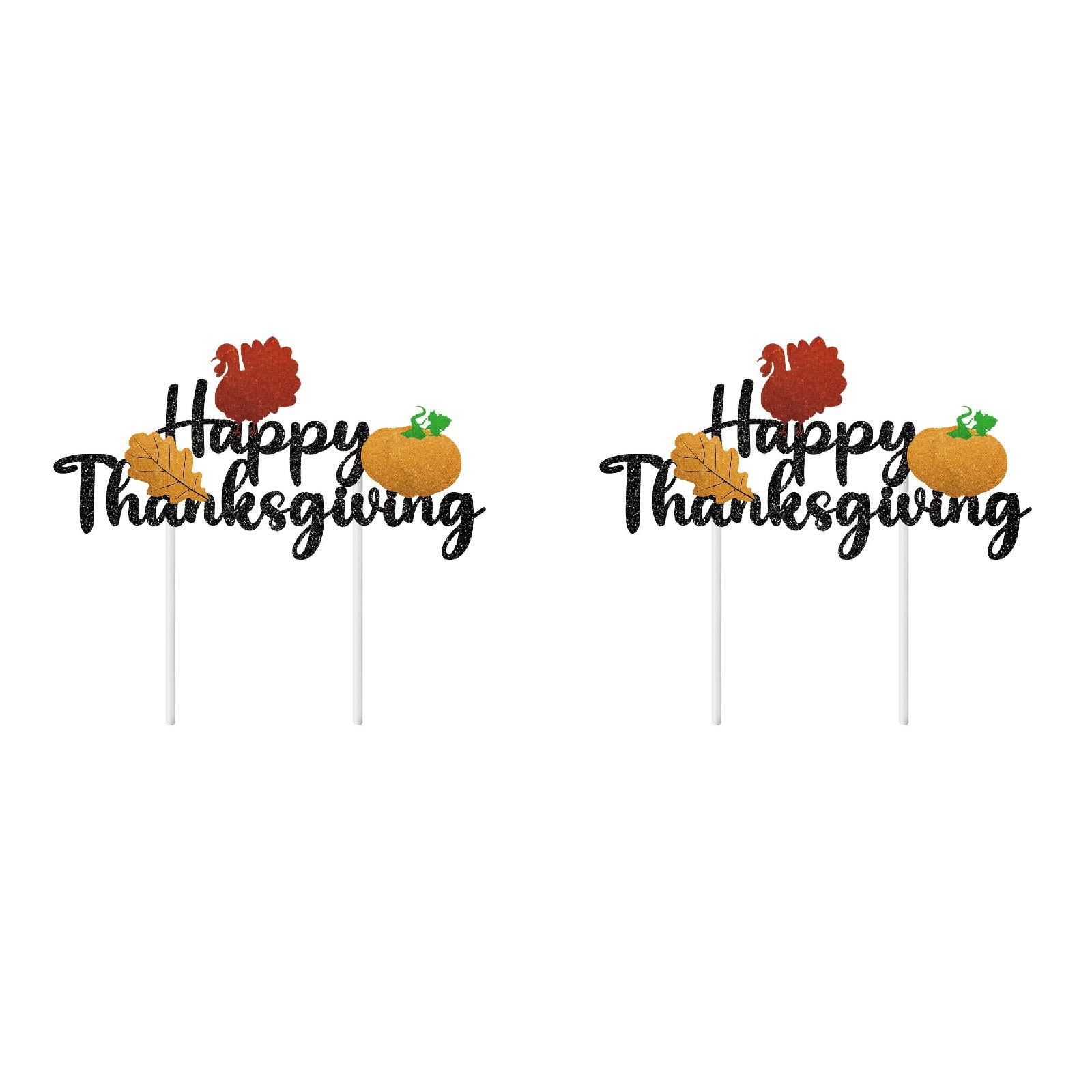 Acrylic Happy Thanksgiving Cake Topper - 6 Piece Set With Maple Leaves