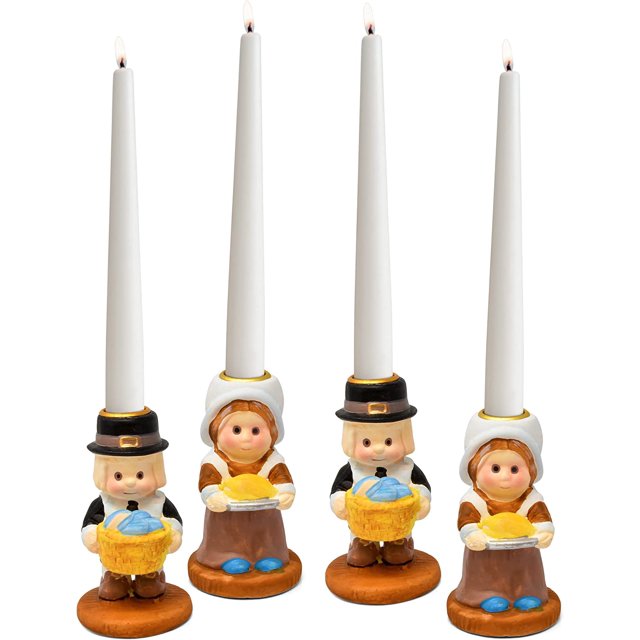 Thanksgiving Candle Holders Table Decorations 4 Pack Mr and Mrs Pilgrim