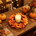 thumbnail image 1 of Thanksgiving Candle Ring, Autumn Pumpkin and Maple Leaf Candle Wreath with Harvest Pumpkin and Berry, Seasonal Candle Centerpiece for Fall Home Table Decor, 1 of 7