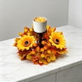 thumbnail image 1 of Thanksgiving Candle Ring Wreath, Fall Maple Leaves Pumpkin Berries Candle Rings Wreaths for 3 Inch Center Pillars Thanksgiving Table Centerpieces for Halloween Wedding Autumn Home Party Decor, 1 of 6