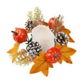 thumbnail image 1 of Thanksgiving Candle Rings Wreath 9.45inch Candle Holder Fall Artificial Maple Leaf Harvest Small Wreaths Candle Garland for Wedding,Door Tabletop Decoration, 1 of 7