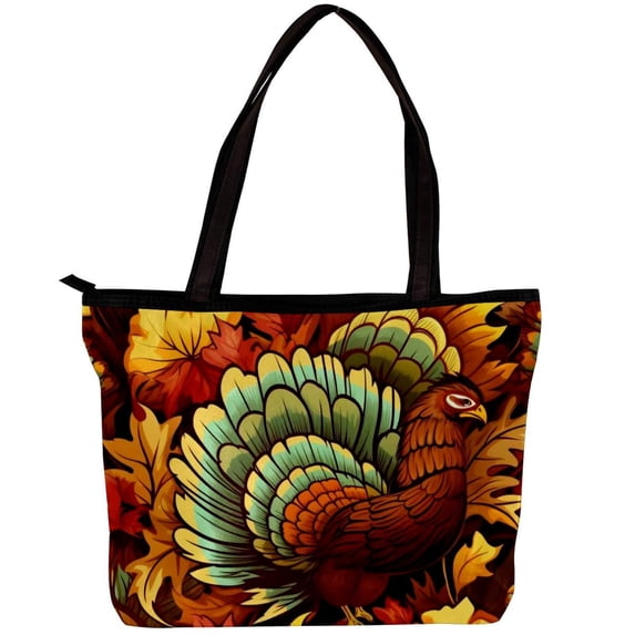 Thanksgiving Canvas Leather Mix Hand-Held Bag with Twill, Sponge, and Jeanette Material | 30x10.5x39cm/11.8x4.1x15.4in Size