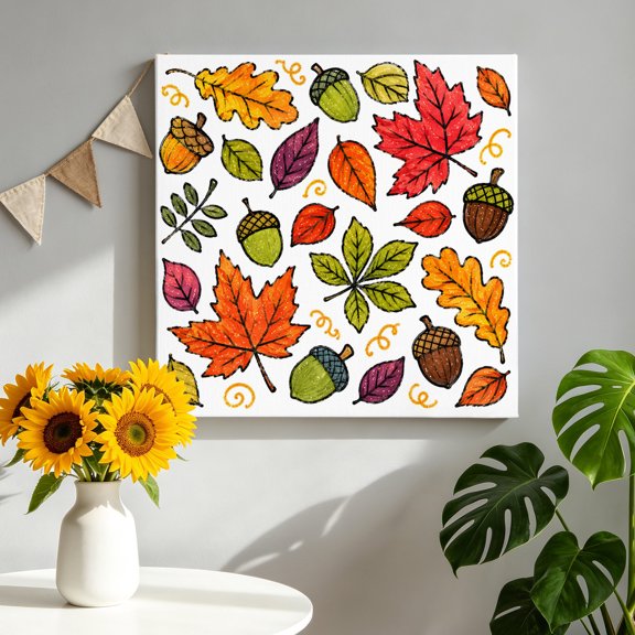 Thanksgiving Canvas Wall Art, Fall Harvest Maple Leaves Twigs Shabby Chic Framed Canvas Wall Decor Picture Print Artwork Decorations for Living Room Office Ready to Hang 8" x 8"
