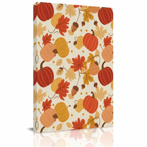 Thanksgiving Canvas Wall Art for Living Room, Cartoon Pumpkin Maple Leaf Poster Print Painting for Bedroom Office Home Decoration Wall Pictures Prepare To Hang 8"x10"