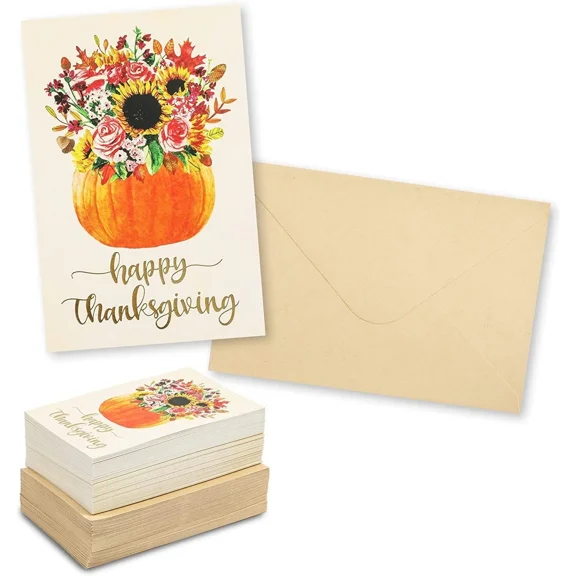Thanksgiving Cards And Envelopes -60 Pack Holiday Fall Greeting Card Bulk 4 X 6"