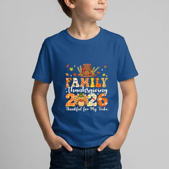 Thanksgiving Casual Tee, Kids Thanksgiving Graphic & Slogan Print Short Sleeve Cotton T-Shirt 3XL