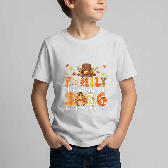 Thanksgiving Casual Tee, Kids Thanksgiving Graphic & Slogan Print Short Sleeve Cotton T-Shirt M