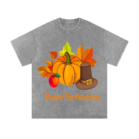 Thanksgiving Casual Tee, Plus Size Men Women Thanksgiving Graphic & Slogan Print Short Sleeve Washed Cotton T-Shirt 3XL