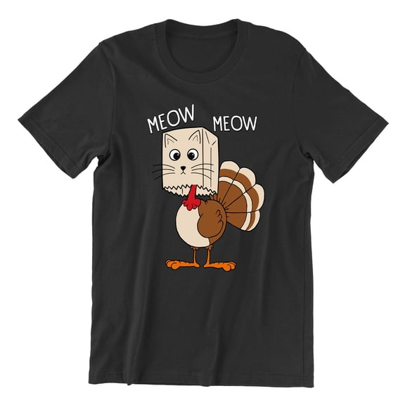 Thanksgiving Cat Meow Funny Hiding Turkey Unisex Men's T-shirt For Men, L, Black